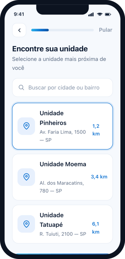 Início tela 1 unidade